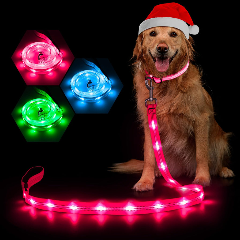 LED Dog Leash Light Up Dog Leash 4ft (Pink)