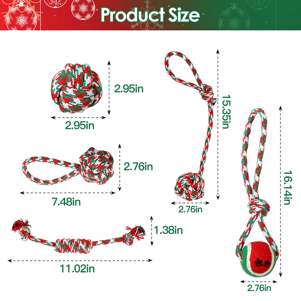 5Pcs Christmas Dog Rope Chew Toys Dog Interactive Toys Set