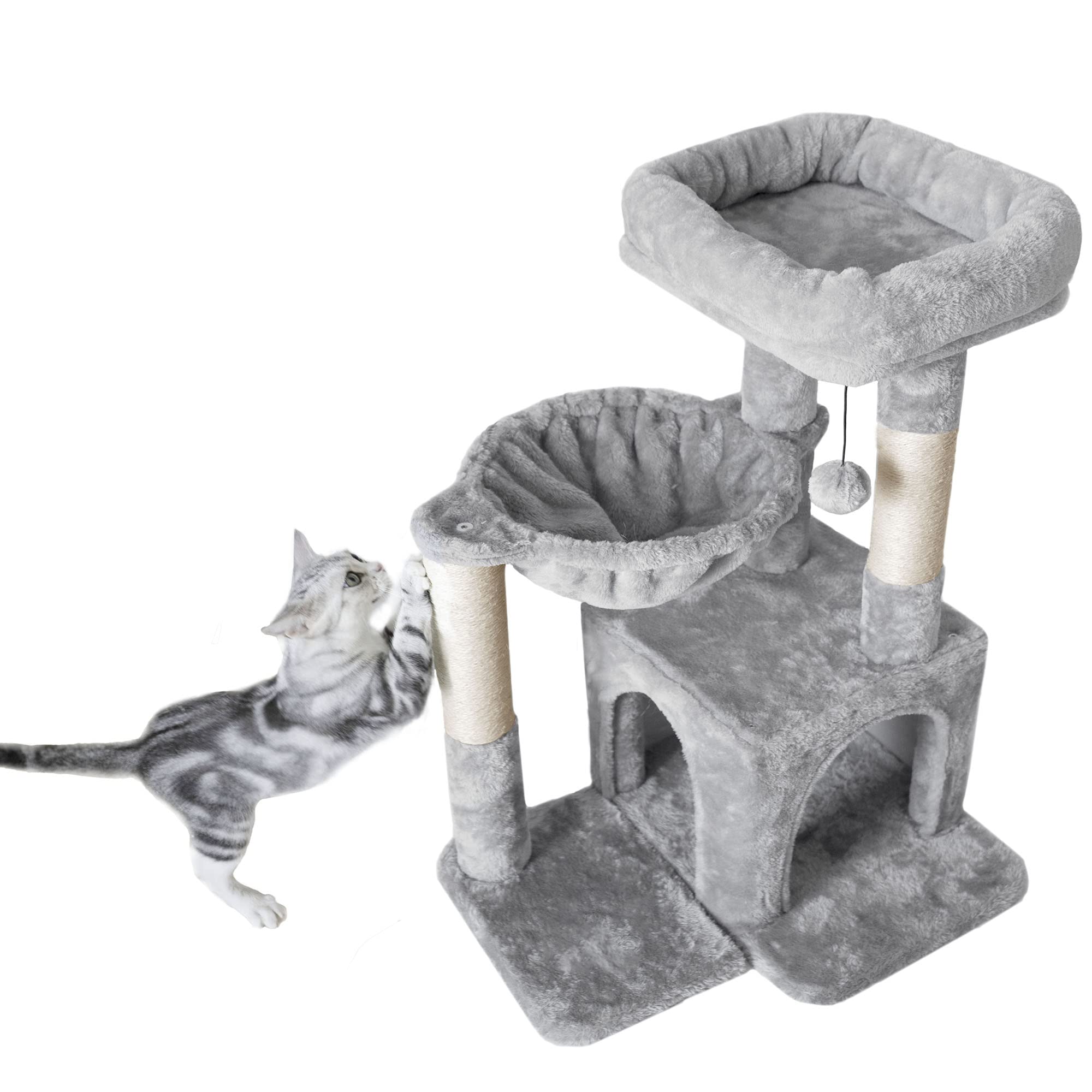 Small Cat Tower with Sisal Scratching Post and Hammock