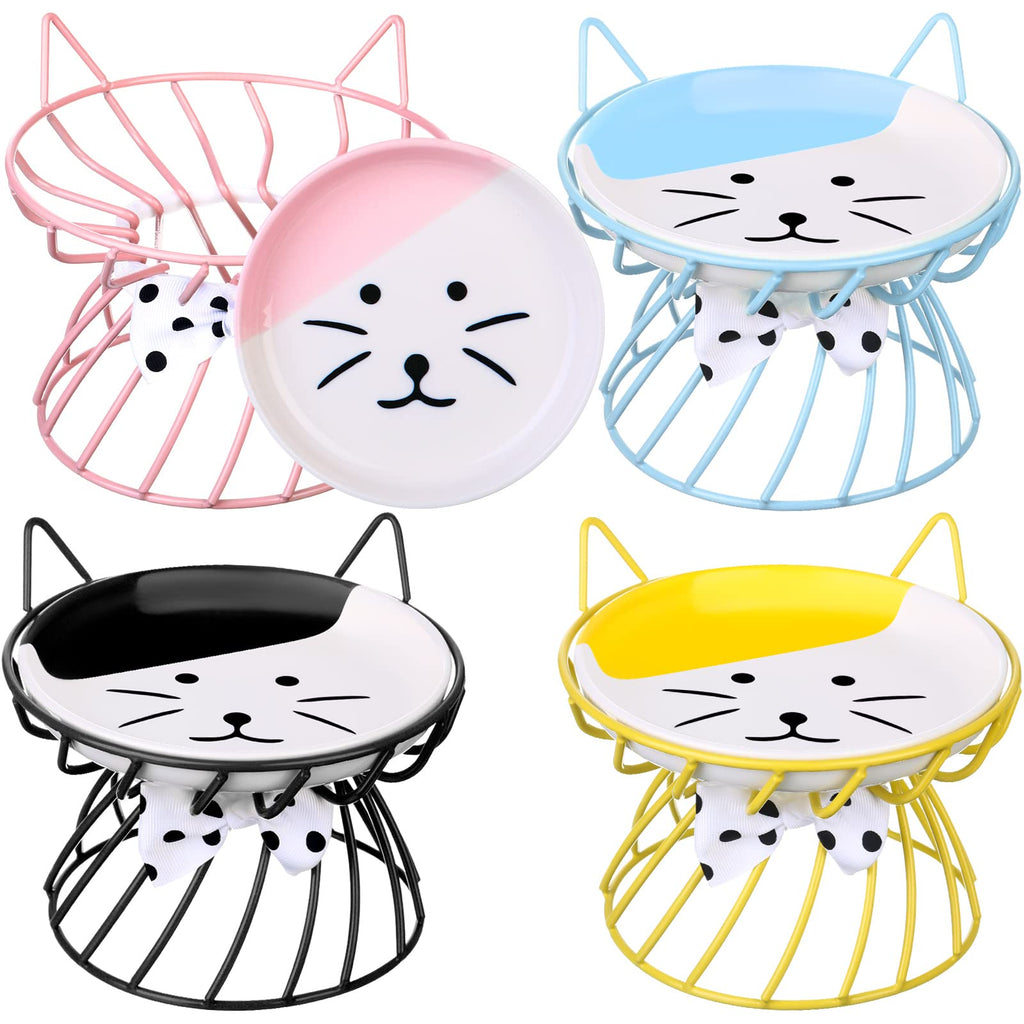 Cat Feeder 4 Pcs Elevated Ceramic Cat Bowls