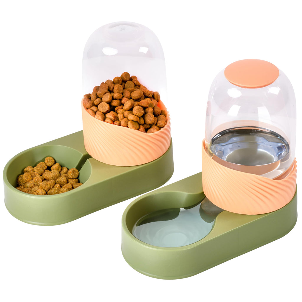 Automatic Dog Feeder and Water Bowls 2 Pack Green