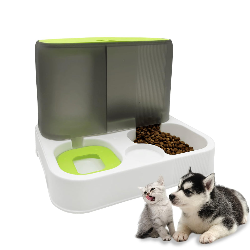 All-in-One Automatic Cat Food and Water Dispenser Set-Green）